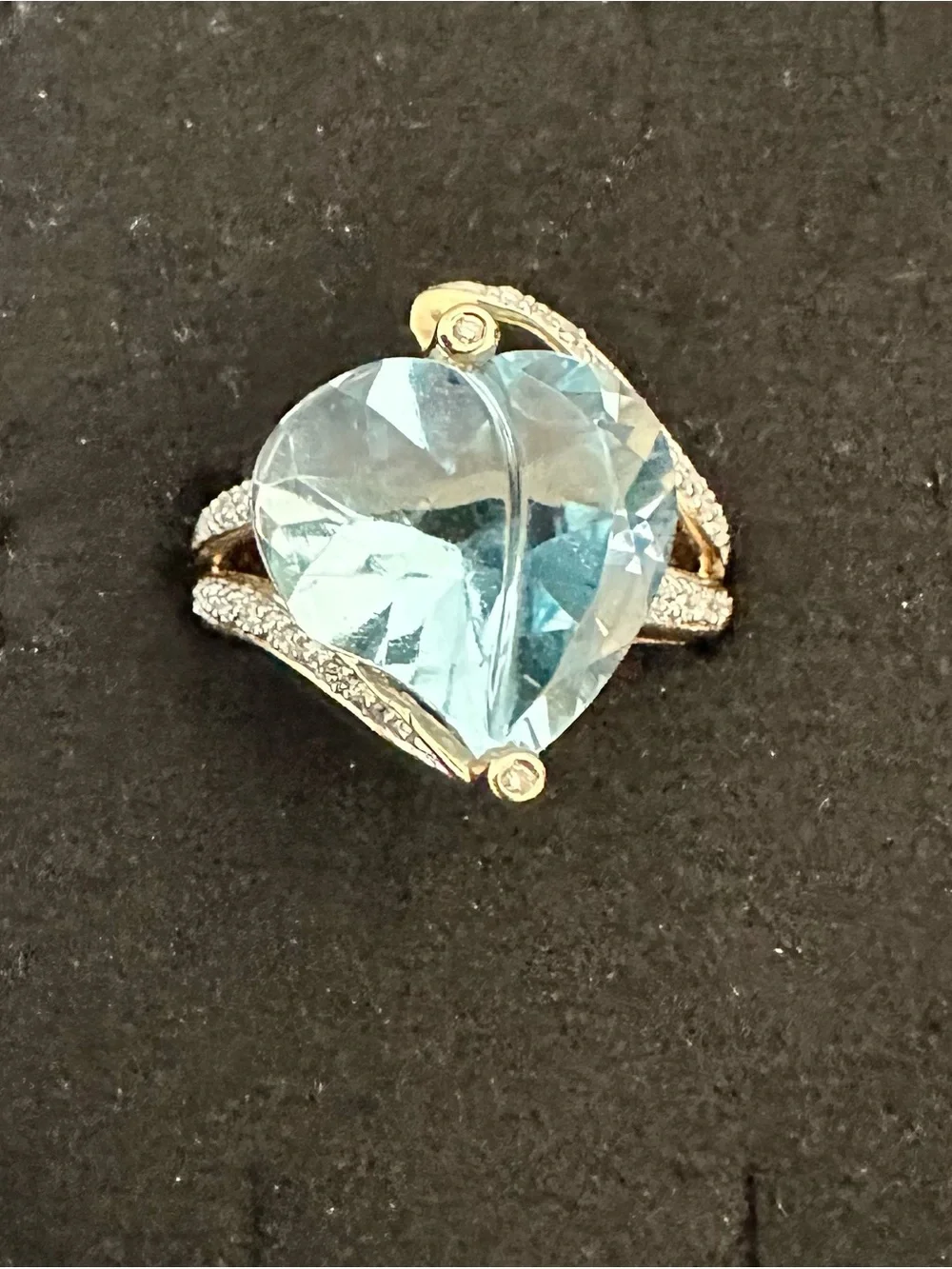 14K Gold Two-Stone Composite Heart Light Blue Gemstone & Natural Diamond Ring 8